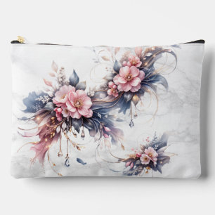 Soft Pink Floral Luxury Art with Gold Accents Accessory Pouch