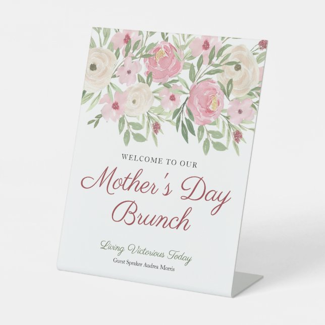 Soft Pink Floral Mother’s Day Church Event Pedestal Sign (Front)
