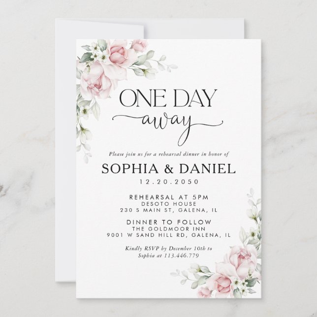 Soft Pink Floral One Day Away Invitation (Front)