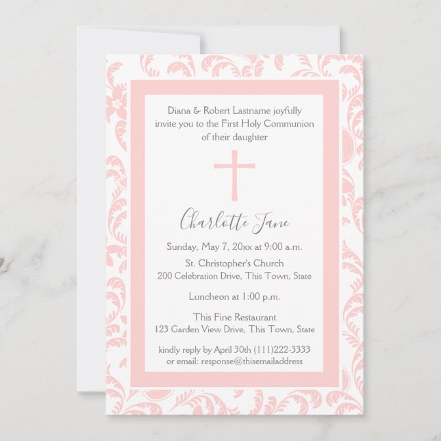 Soft Pink Floral Paisley First Communion Invitatio Invitation (Front)