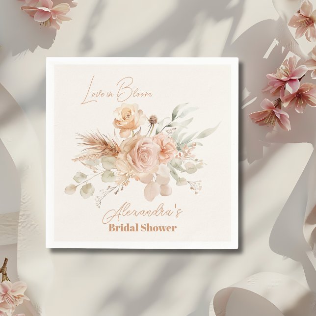 Soft Pink Floral Pampas Grass Bridal Shower  Napkin (Creator Uploaded)