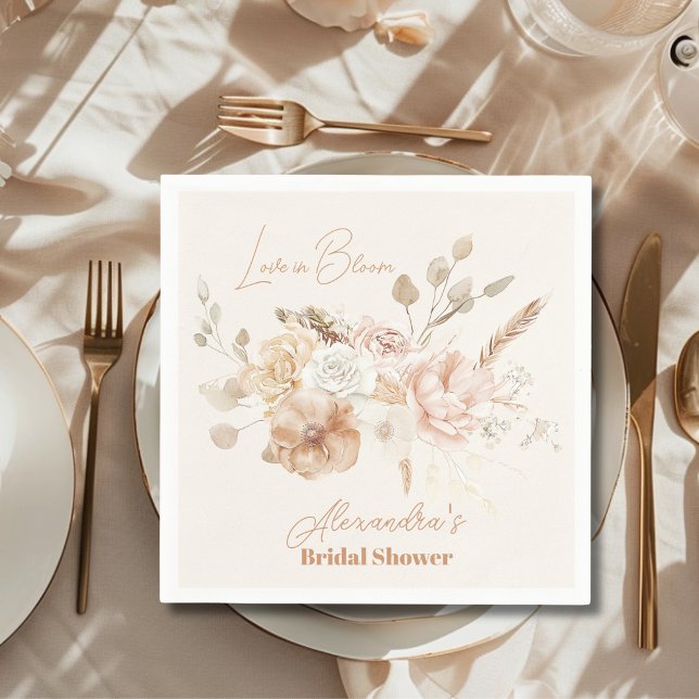 Soft Pink Floral Pampas Grass Bridal Shower  Napkin (Creator Uploaded)