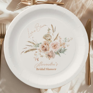 Soft Pink Floral Pampas Grass Bridal Shower  Paper Plate