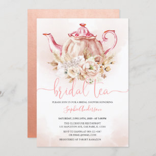 Soft Pink Floral Pampas Grass Tea Bridal Shower Invitation