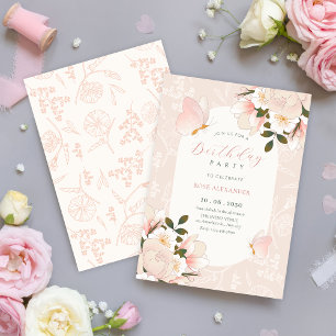 Soft pink floral pattern birthday invitation