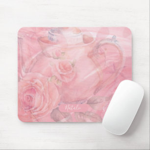 Soft Pink Floral Personalised Unique Mouse Mat