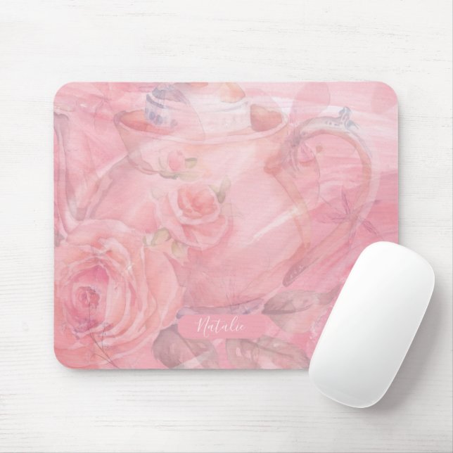 Soft Pink Floral Personalised Unique Mouse Mat (With Mouse)