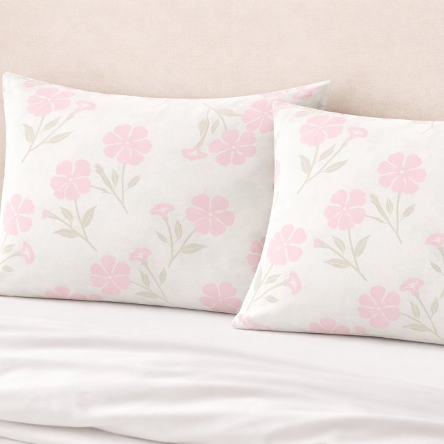Soft Pink Floral Pillowcase (Close Up View)