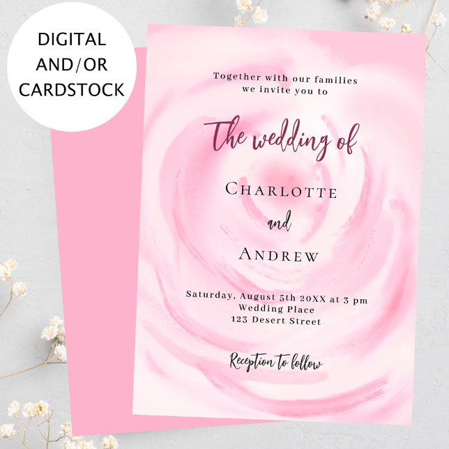 Soft pink floral rose wedding invitation (Creator Uploaded)