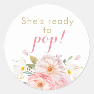 Soft Pink Floral She's Ready To Pop Stickers