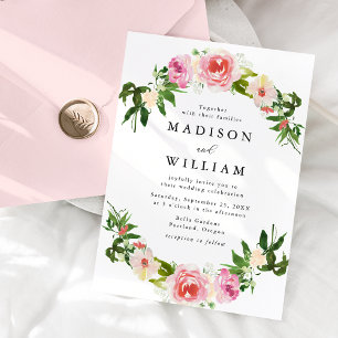 Soft Pink Floral Spray Wedding Invitation