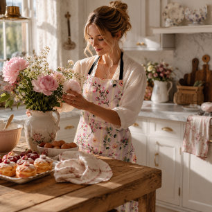 Soft Pink Floral Stripe Pattern Apron