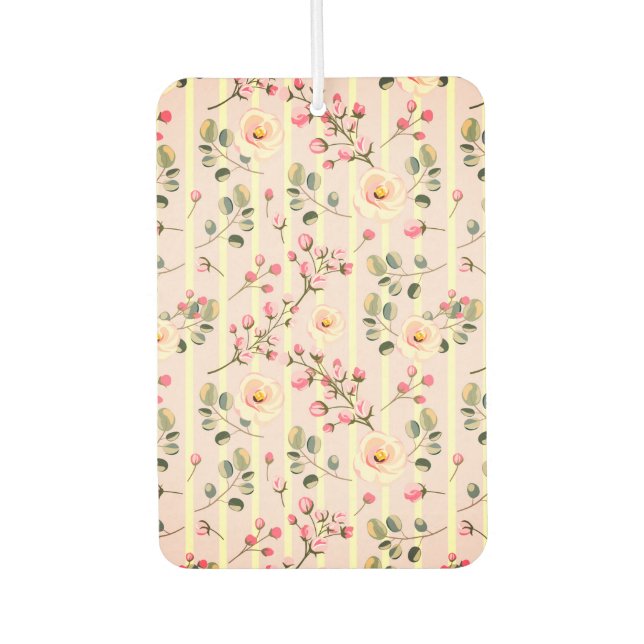Soft Pink Floral Stripe Pattern Car Air Freshener (Front)