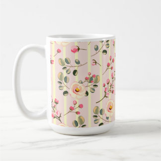 Soft Pink Floral Stripe Pattern Coffee Mug