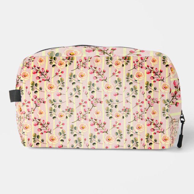 Soft Pink Floral Stripe Pattern Dopp Kit (Front)