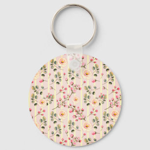 Soft Pink Floral Stripe Pattern Key Ring
