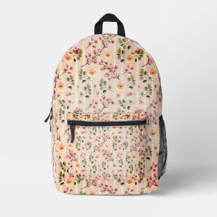 Soft Pink Floral Stripe Pattern Printed Backpack