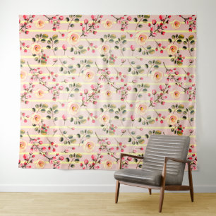 Soft Pink Floral Stripe Pattern Tapestry