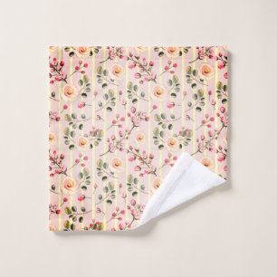 Soft Pink Floral Stripe Pattern Wash Cloth