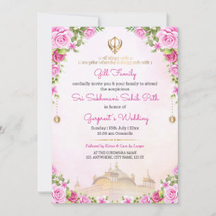 Soft Pink Floral Sukhmani Sahib Path Invitation