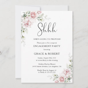 Soft Pink Floral Surprise Engagement Party  Invitation