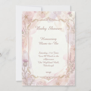 Soft Pink Floral Thistle Baby Shower Invitation