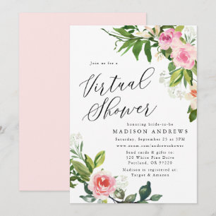 Soft Pink Floral Virtual Bridal Shower Invitation