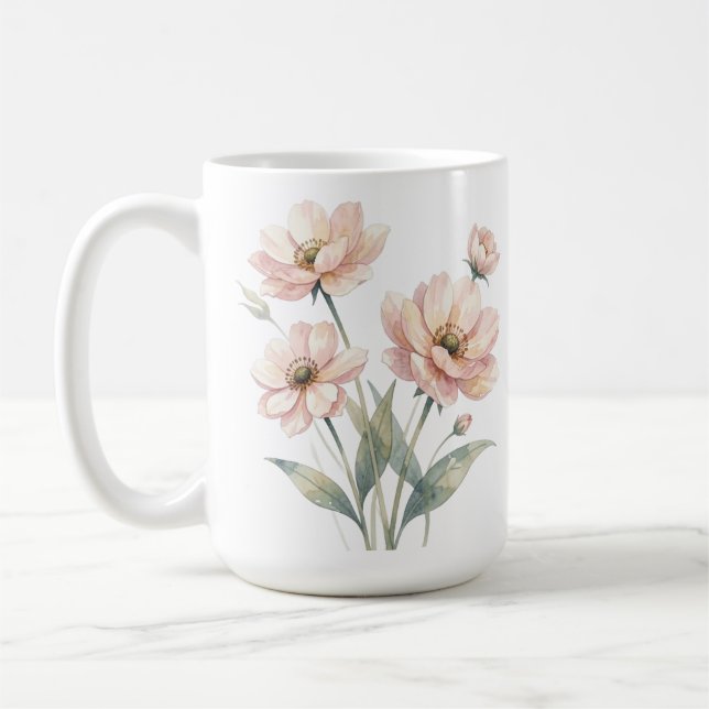Soft Pink Floral Watercolor Bouquet Art Coffee Mug (Left)