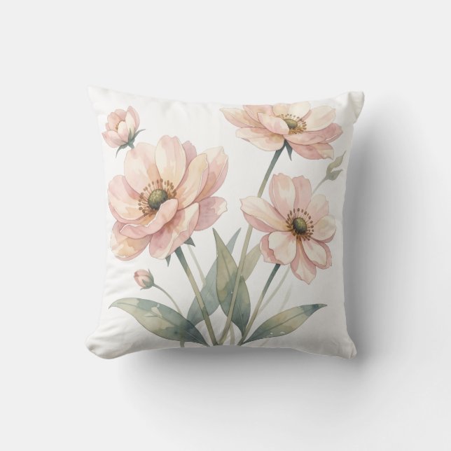 Soft Pink Floral Watercolor Bouquet Art Cushion (Front)