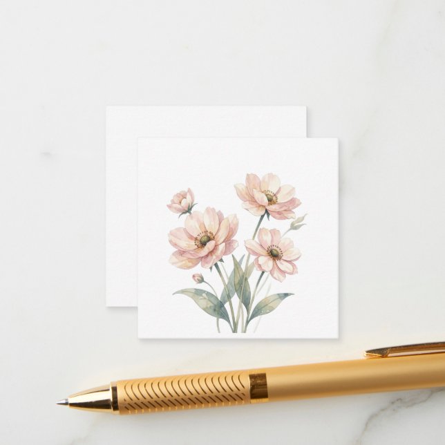 Soft Pink Floral Watercolor Bouquet Art Enclosure Card (Front/Back In Situ)