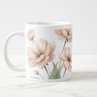 Soft Pink Floral Watercolor Bouquet Art Large Coffee Mug