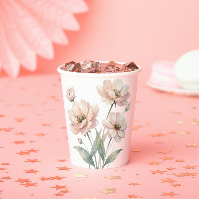 Soft Pink Floral Watercolor Bouquet Art Paper Cups (Insitu)