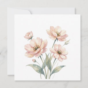 Soft Pink Floral Watercolor Bouquet Art Thank You Card