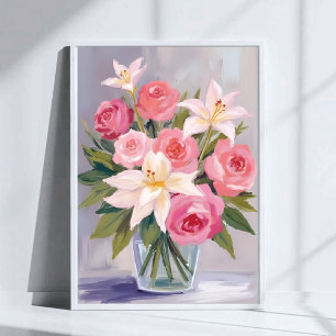 Soft Pink Floral Watercolor Bouquet Elegant Poster