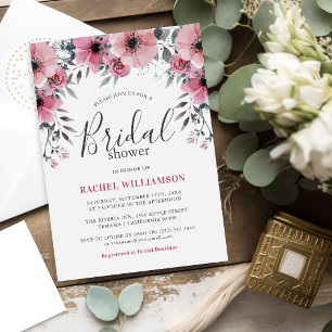 Soft Pink Floral Watercolor Elegant Bridal Shower Invitation