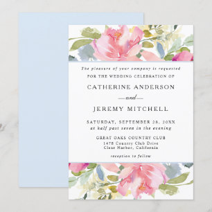 Soft Pink Floral Watercolor Wedding Invitation