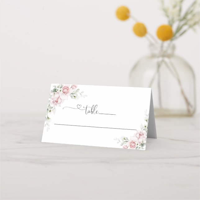 Soft Pink Floral Wedding Folded  Place Card (Front)