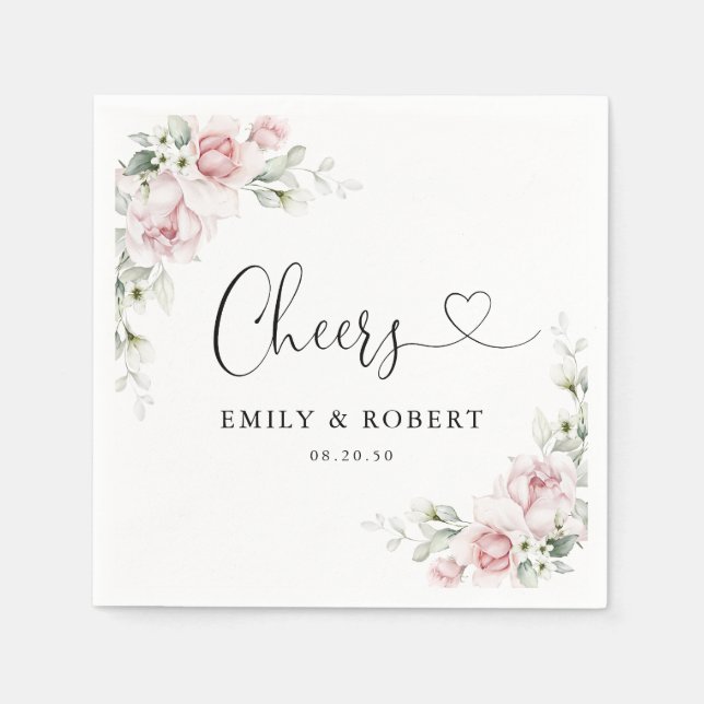 Soft Pink Floral Wedding Napkins (Front)