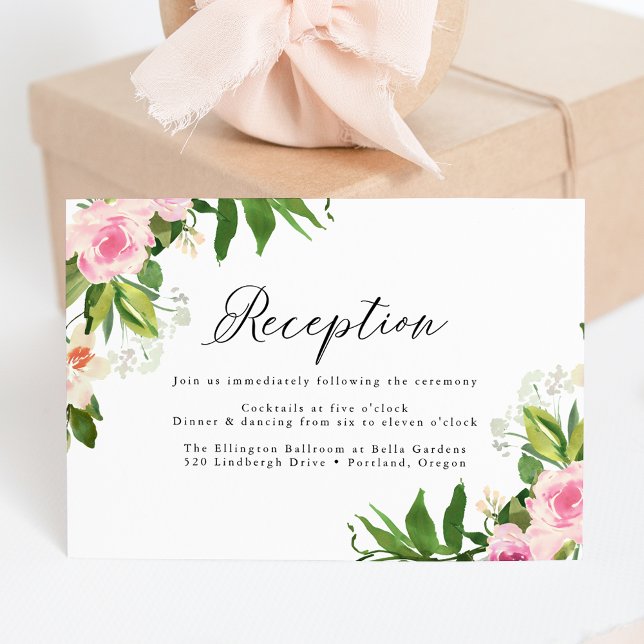 Soft Pink Floral Wedding Reception Enclosure Card (Creator Uploaded)