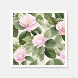 Soft Pink Floral With Eucalyptus Leaves Pattern Napkin