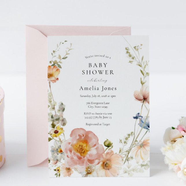 Soft Pink Floral Wreath Baby Shower Invitation (Creator Uploaded)