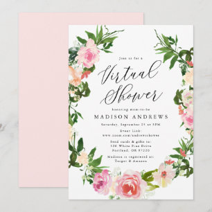 Soft Pink Floral Wreath Virtual Baby Shower Invitation
