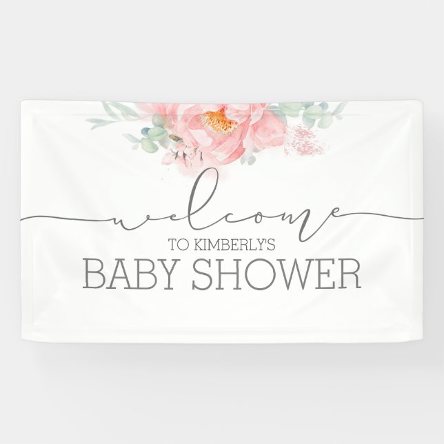 Soft Pink Flower Baby Shower Welcome Banner (Horizontal)