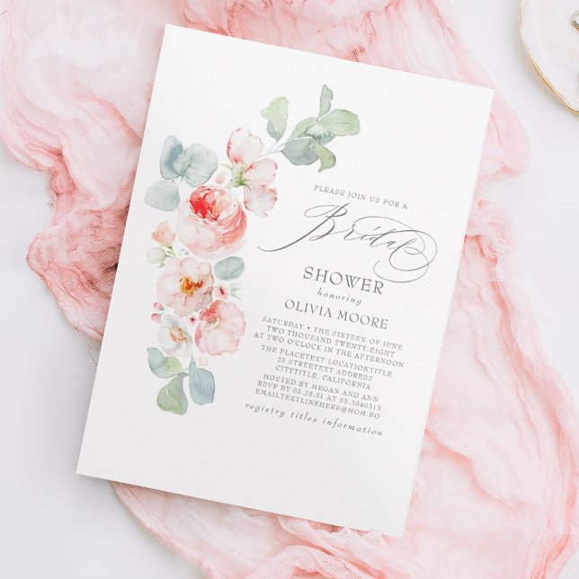 Soft Pink Flowers Elegant Boho Bridal Shower Invitation (Creator Uploaded)