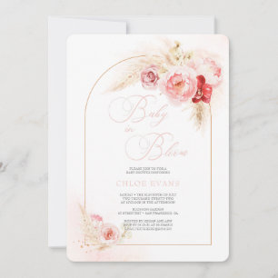 Soft Pink Flowers Elegant Boho Girl Baby Shower I Invitation