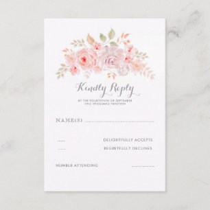 Soft Pink Flowers Elegant Modern Wedding RSVP Card