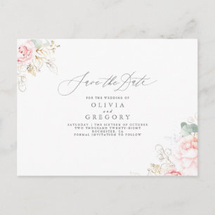 Soft Pink Flowers Elegant Save The Date Announcement Postcard