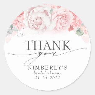Soft Pink Flowers Elegant Thank You Classic Round Sticker