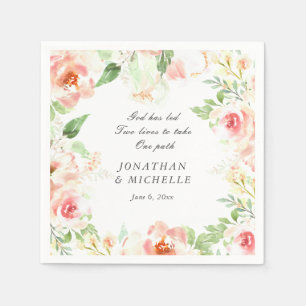 Soft Pink Flowers Greenery Inspirational Wedding Napkin