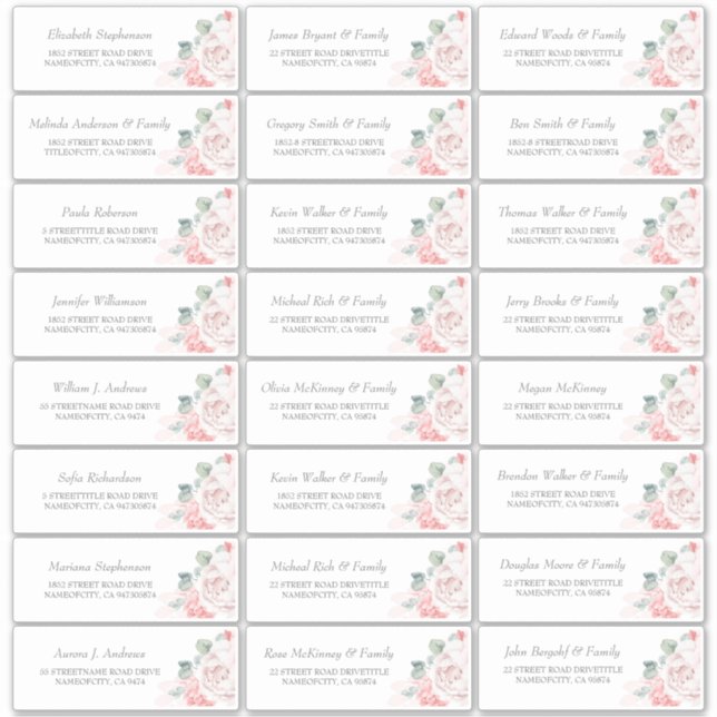 Soft Pink Flowers Guest Name Address Labels (Front)
